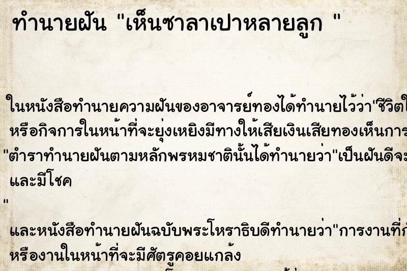 ทำนายฝัน เห็นซาลาเปาหลายลูก 